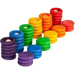 Grapat Houten Nins® Poppetjes Met Ringen En Schijfjes - Regenboog