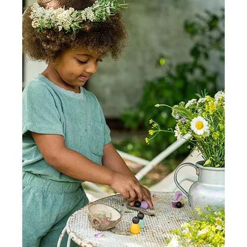 Grapat Houten Nins® Poppetjes Baby's In Een Kom - Donker - 6st - Afbeelding 6