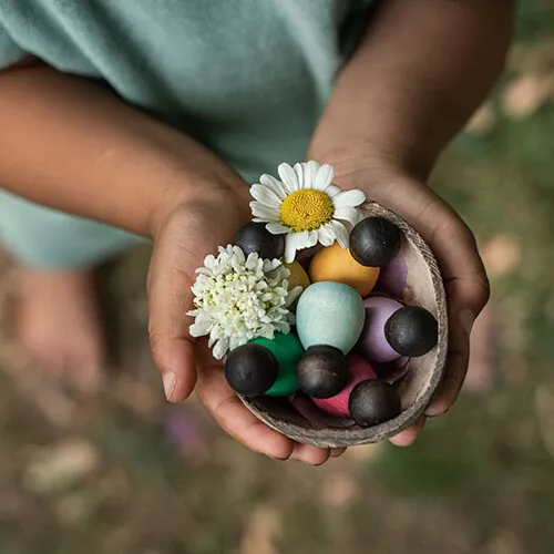 Grapat Houten Nins® Poppetjes Baby's In Een Kom - Donker - 6st - Afbeelding 3