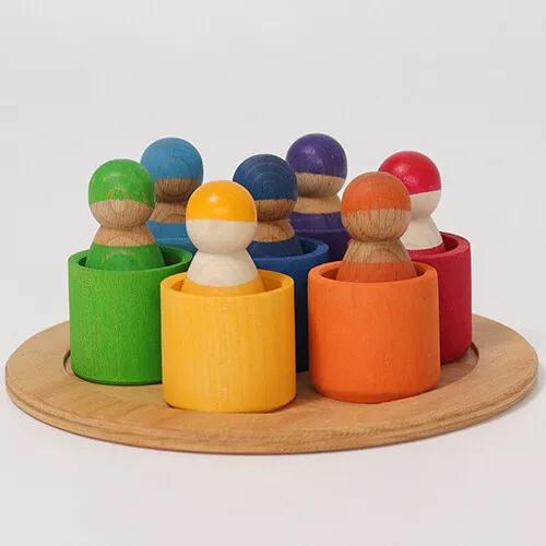 Grimm's Houten Regenboog Vrienden In Kom - 7 St - Afbeelding 9